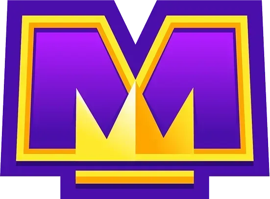 A purple letter m with a yellow crown on it
