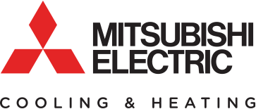 Logo of Mitsubishi Electric Cooling & Heating, with a red three-diamond design and black text.
