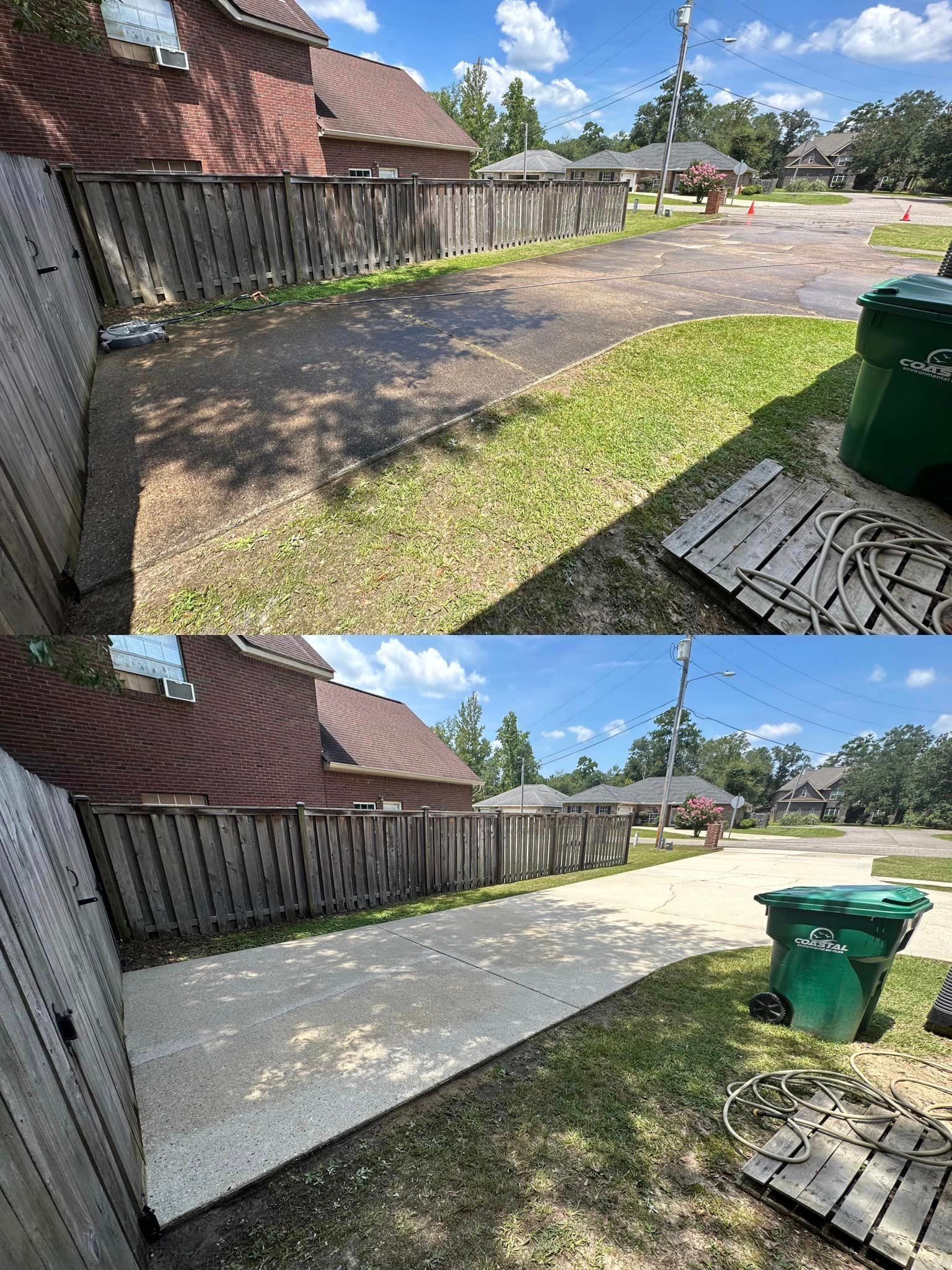 Pathway With Green Bin Before And After – St. Louis, MS – Rescue Power Washing, LLC.