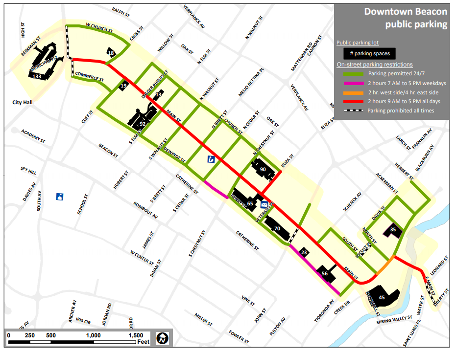 A map of the downtown beacon public parking area