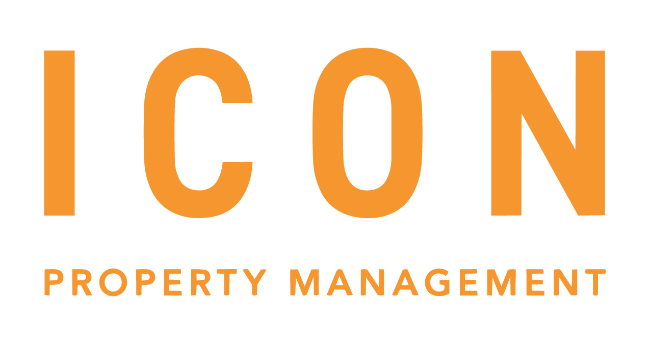 The orange logo for ICON Property Management, featuring the word "ICON" in a bold font above "PROPERTY MANAGEMENT."