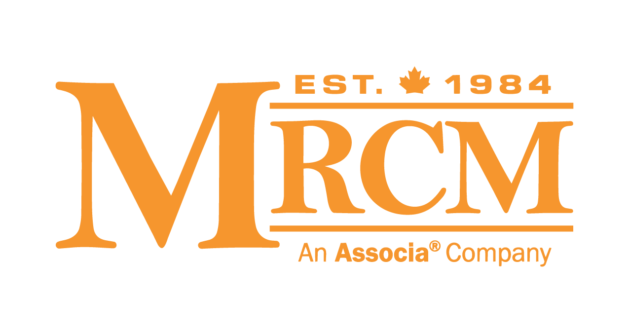 Orange logo for MRCM, established in 1984, an Associa company, featuring a small Canadian maple leaf icon.