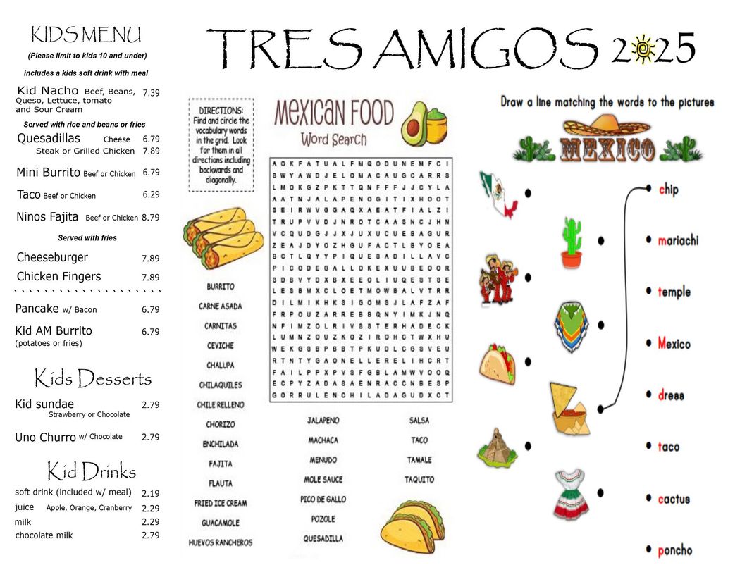 A kids menu for the year 2024