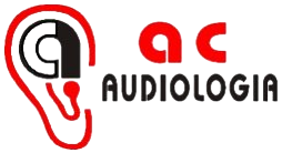Logotipo de AC Audiologia que presenta el contorno de una oreja roja 