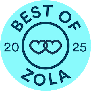Light blue circle with "BEST OF ZOLA 2025" and two interlocking hearts.