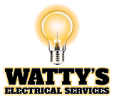 A logo for watty 's electrical services with a light bulb
