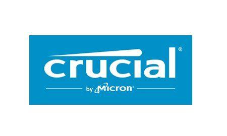 The crucial by micron logo is blue and white on a white background.