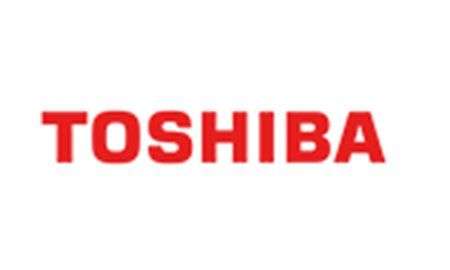 A red toshiba logo on a white background