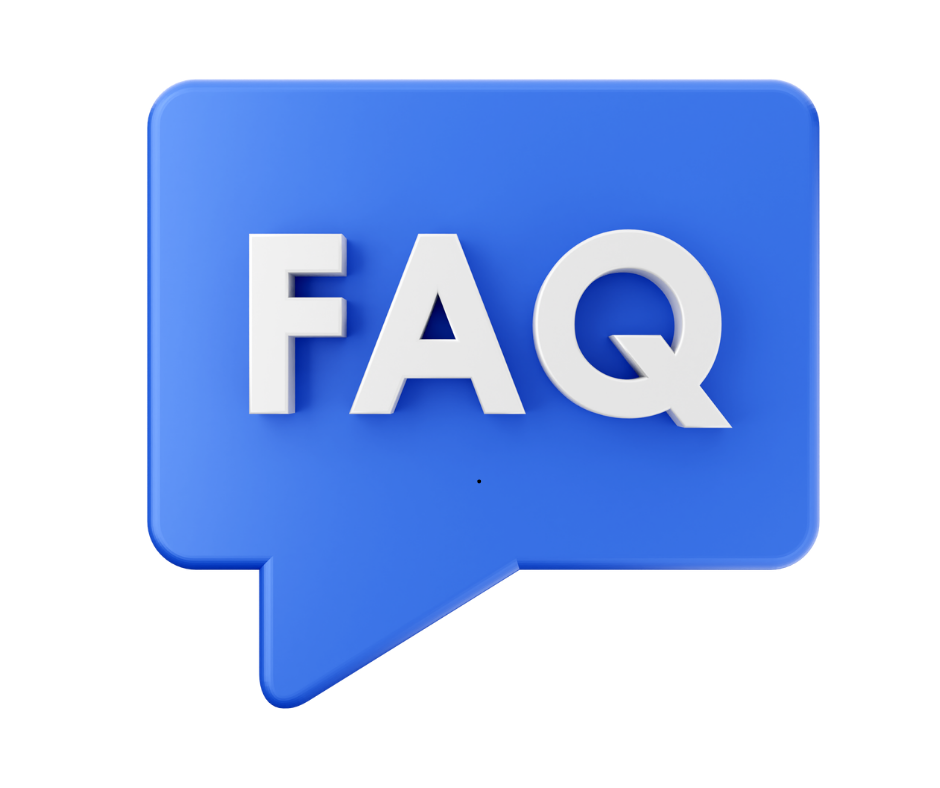 A blue speech bubble with the word faq on it.