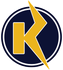 Yellow stylized K on a dark blue circle with a white border