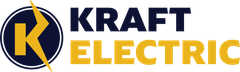 Kraft Electric logo with navy and gold lettering and a lightning bolt inside a circular K icon
