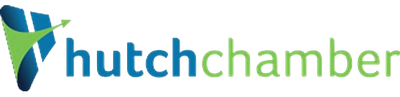 Hutch Chamber logo with blue-green geometric icon and teal wordmark on white background