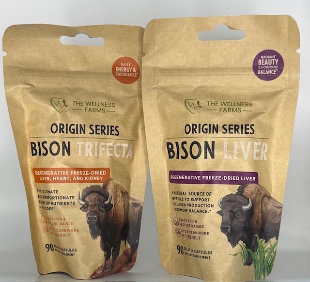 Two packages of The Wellness Farms Bison supplements: Trifecta and Liver.