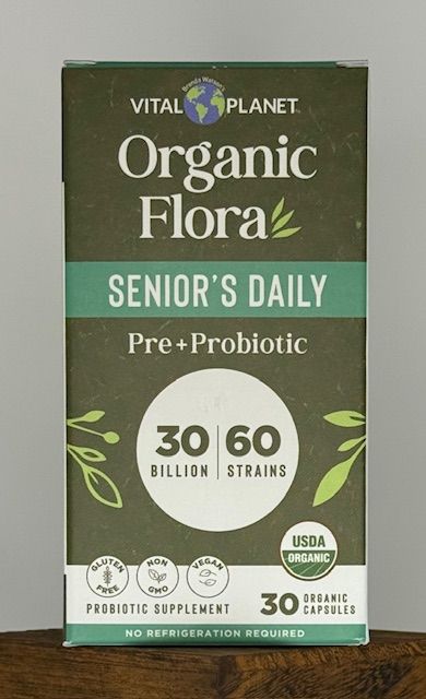 Box of Vital Planet Organic Flora Senior's Daily, a pre+probiotic supplement with 30 billion strains.
