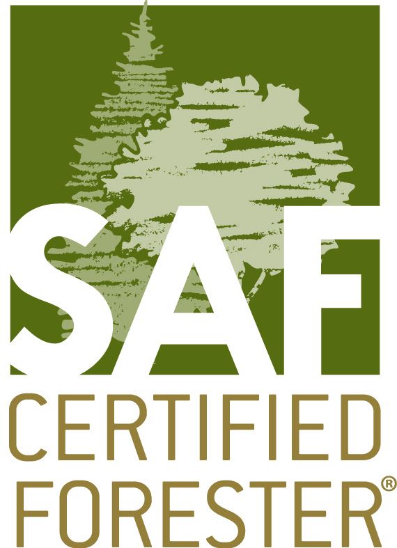 a green and white logo for saf certified forester