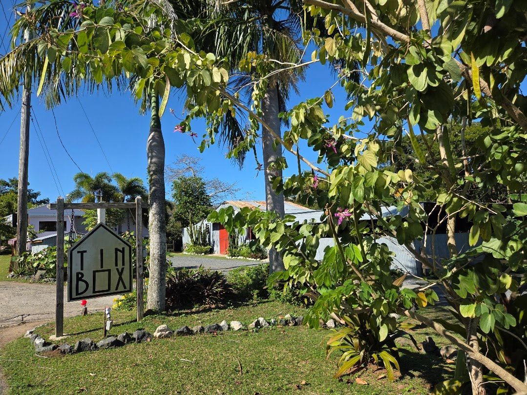 Sushi rolls, nigiri, teriyaki skewers, and ribs with a tin box on a wooden table.