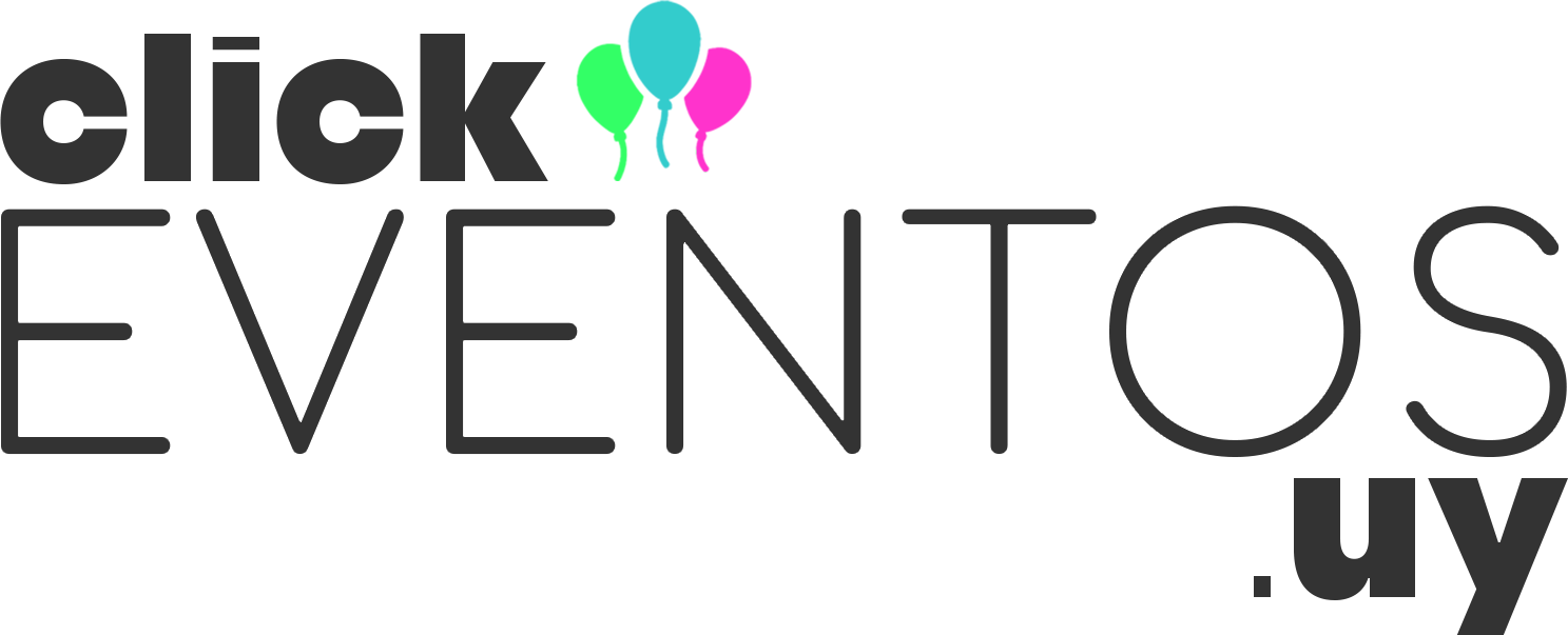 logo click eventos en negro con tres globos de colores