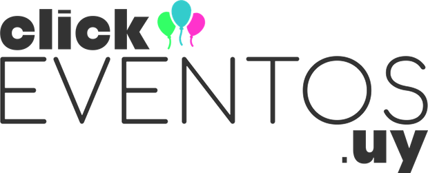 logo click eventos en negro con tres globos de colores
