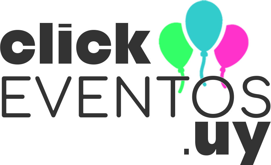 logo click eventos en negro con tres globos de colores