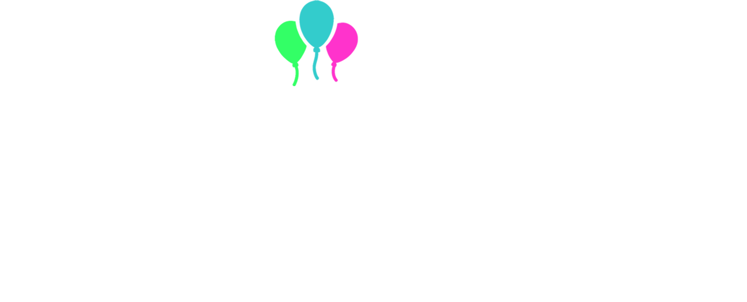 logo click eventos en blanco con tres globos de colores