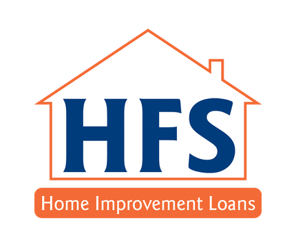 HFS home improvement loans logo in blue and orange with a house outline