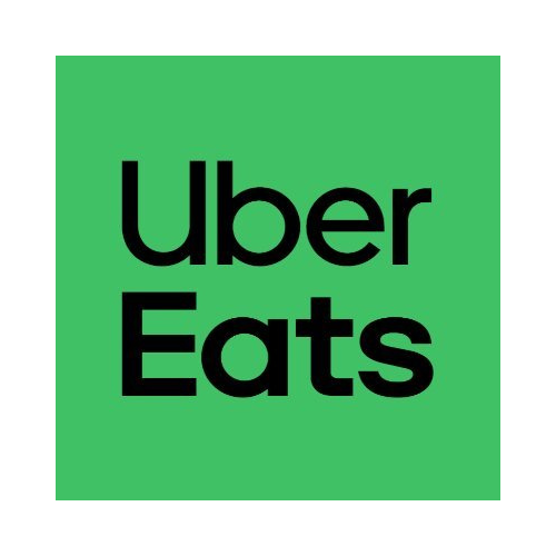 Uber Eats logo on a green square background. Black text reads 
