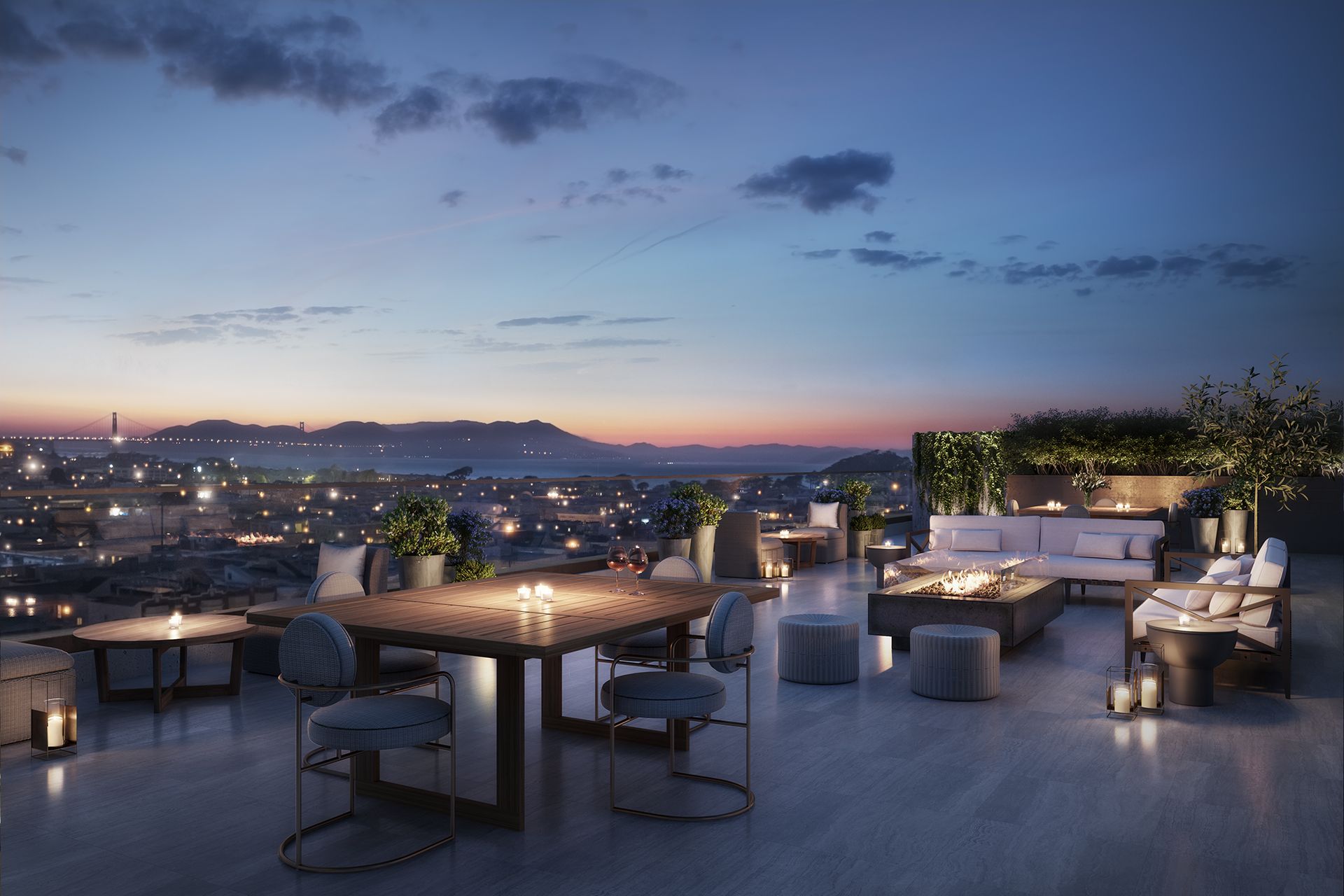An artist 's impression of a rooftop terrace at night