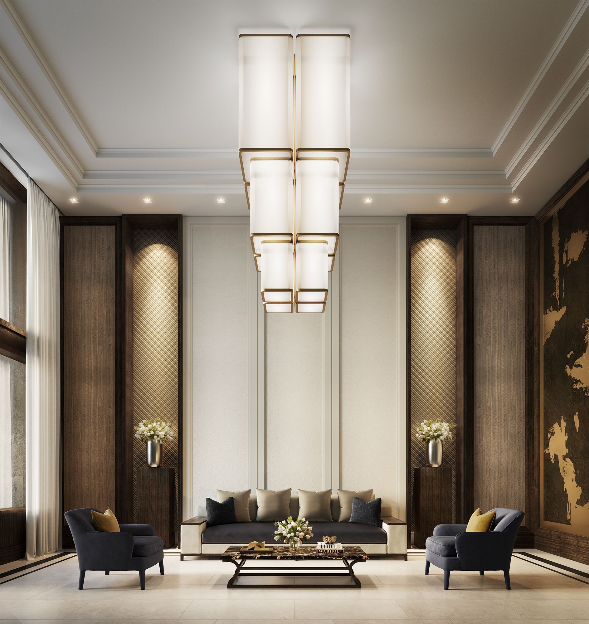 A living room with a couch two chairs and a coffee table