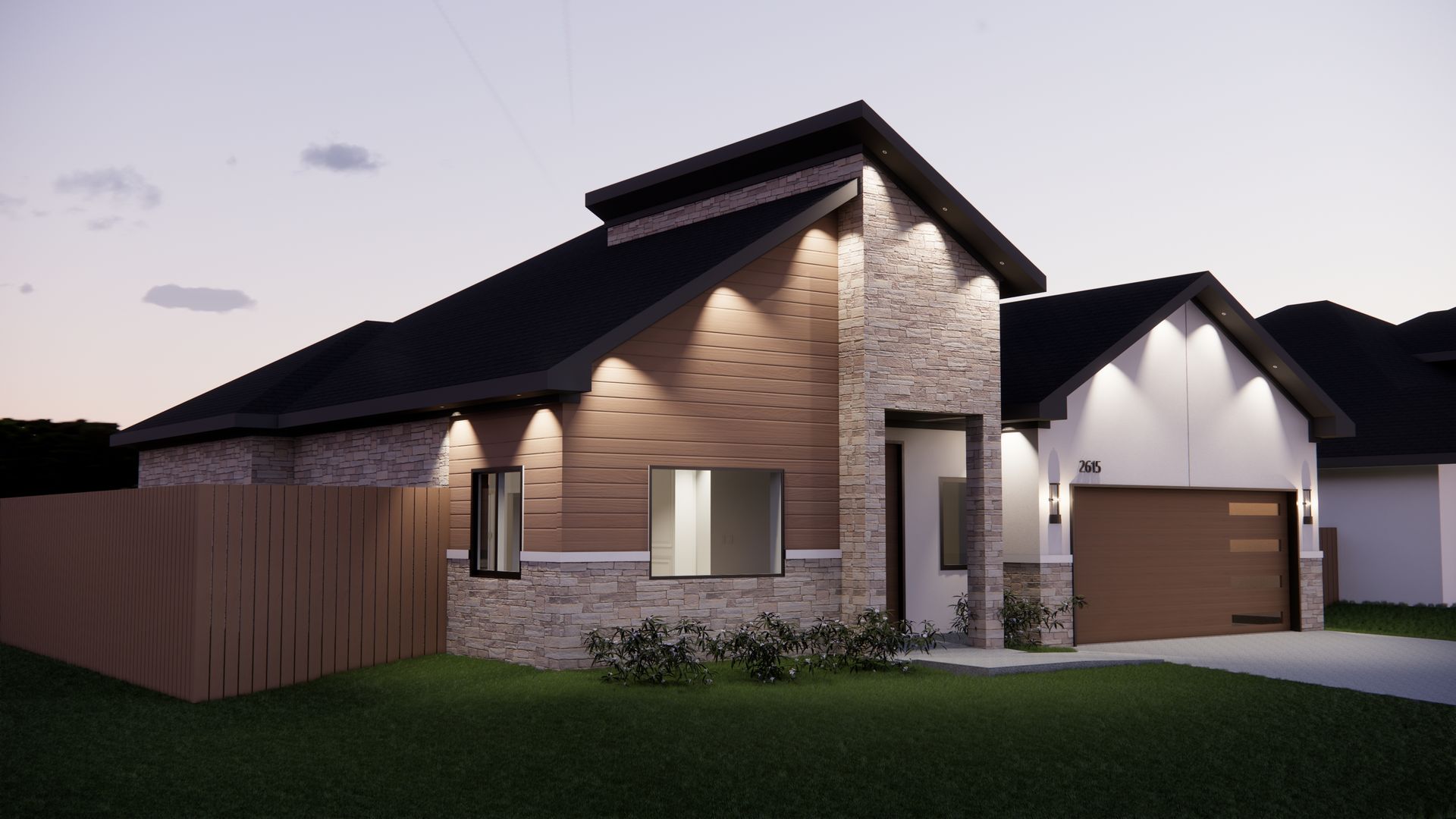 An artist 's impression of a house with a garage