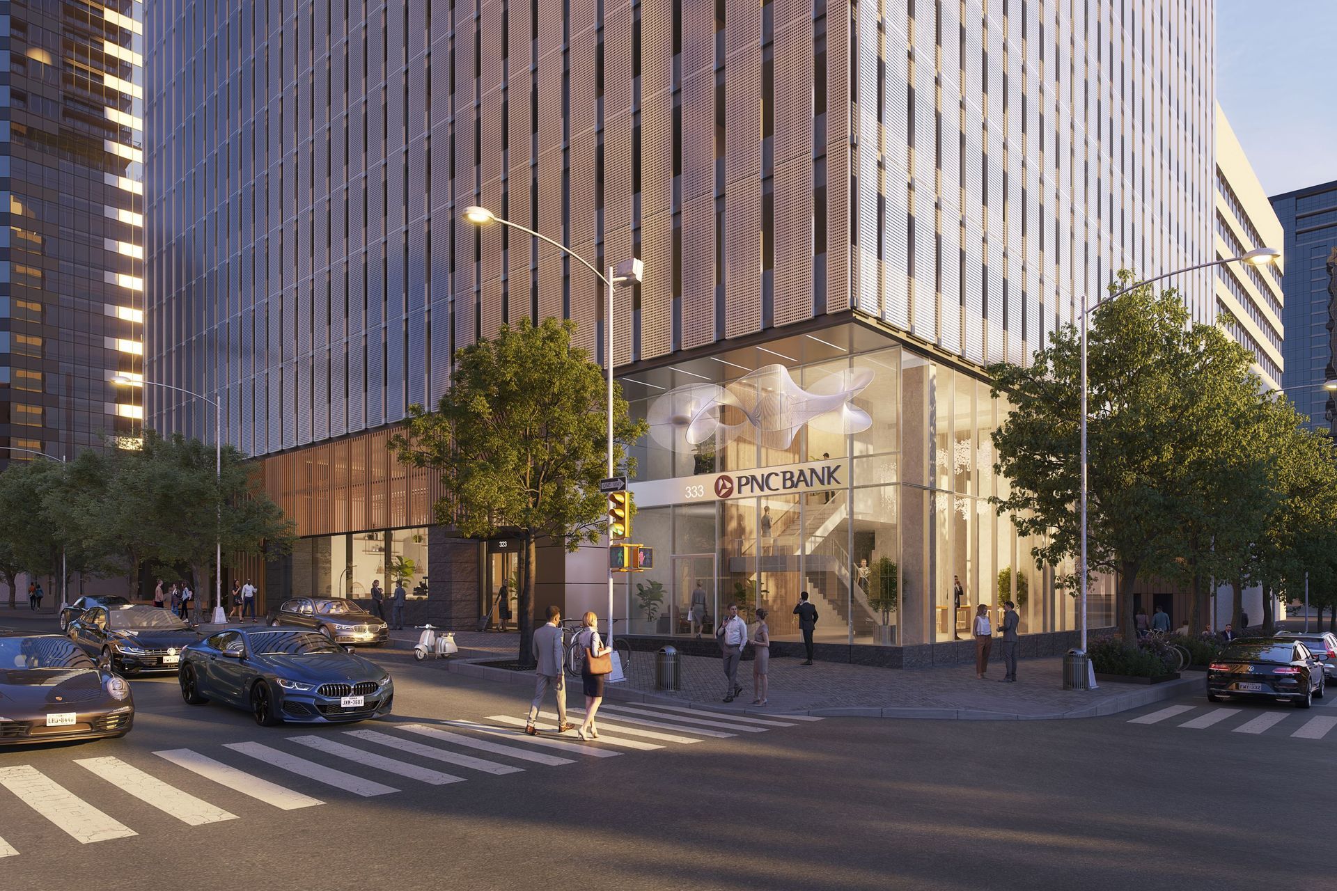 An artist 's impression of a new building in a city.