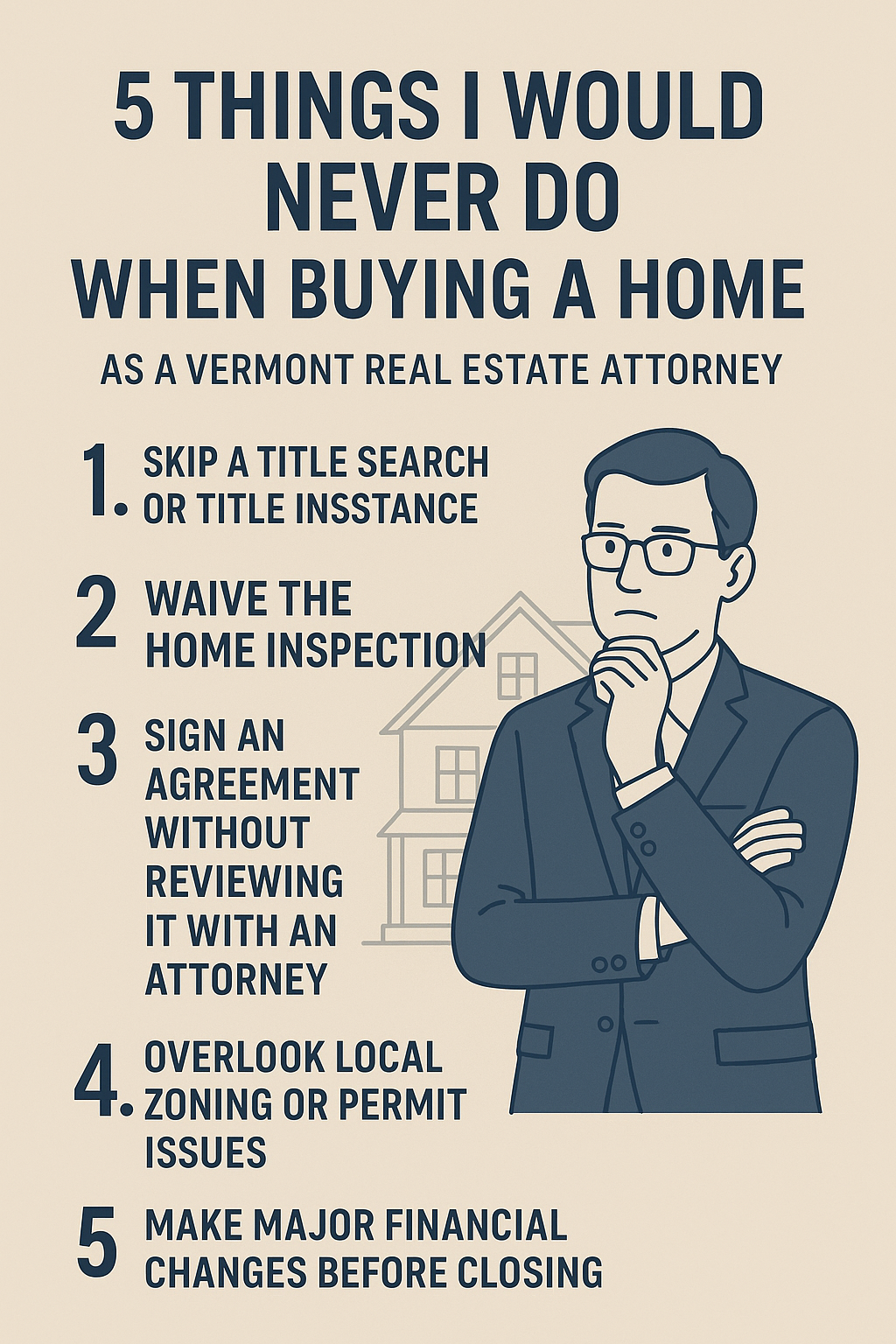 5 things I would never do when buying a home as a Vermont Real Estate Attorney