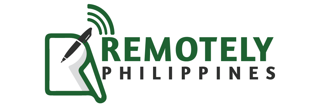 A logo for remotely philippines with a pen and a tablet.