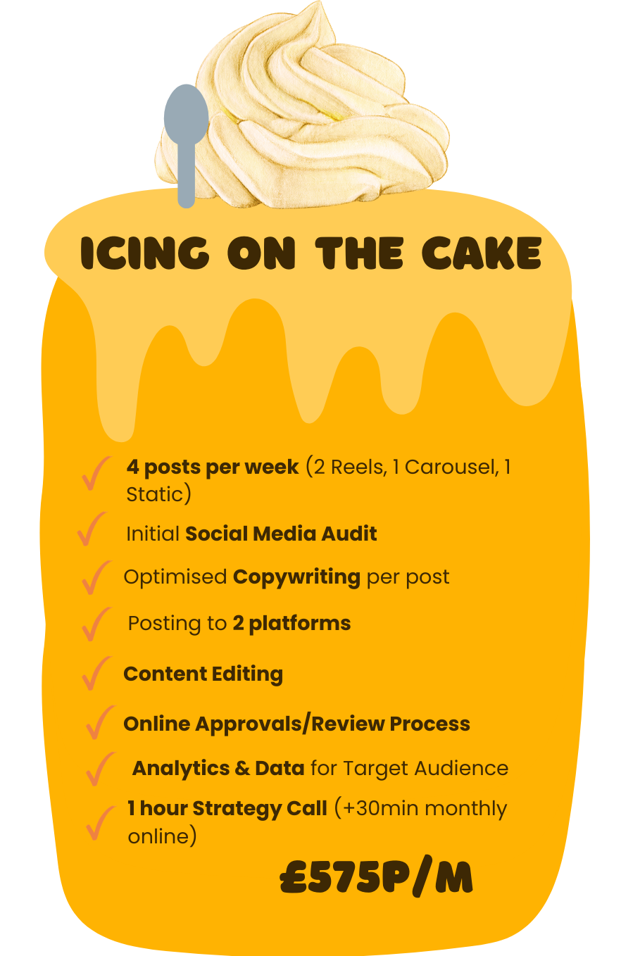 A yellow sign that says icing on the cake on it