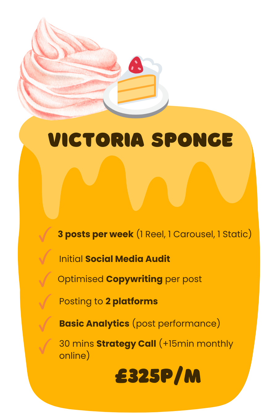 A victoria sponge advertisement with a cake on top