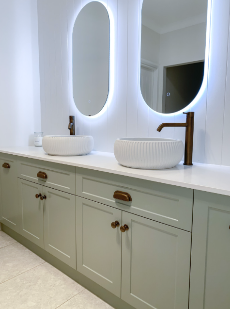 A Bathroom With Two Sinks and Two Mirrors — Kreuzer Cabinets In East Wagga Wagga, NSW