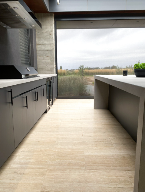A Kitchen With a Large Window and Wooden Floors — Kreuzer Cabinets In East Wagga Wagga, NSW