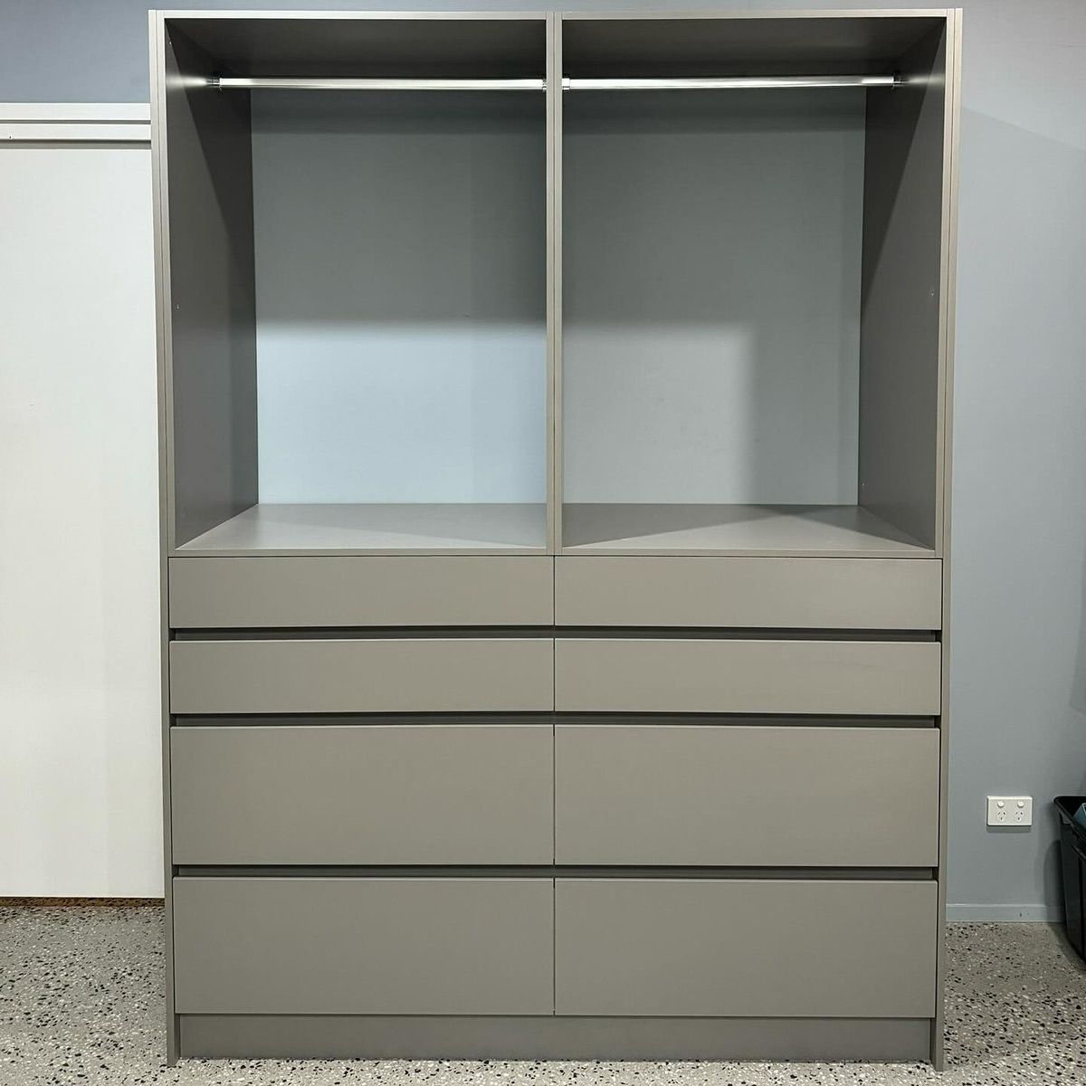 A Gray Dresser With Drawers And Shelves In A Room — Kreuzer Cabinets In East Wagga Wagga, NSW