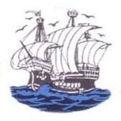 Eine Schwarzweißzeichnung eines Piratenschiffs im Ozean.