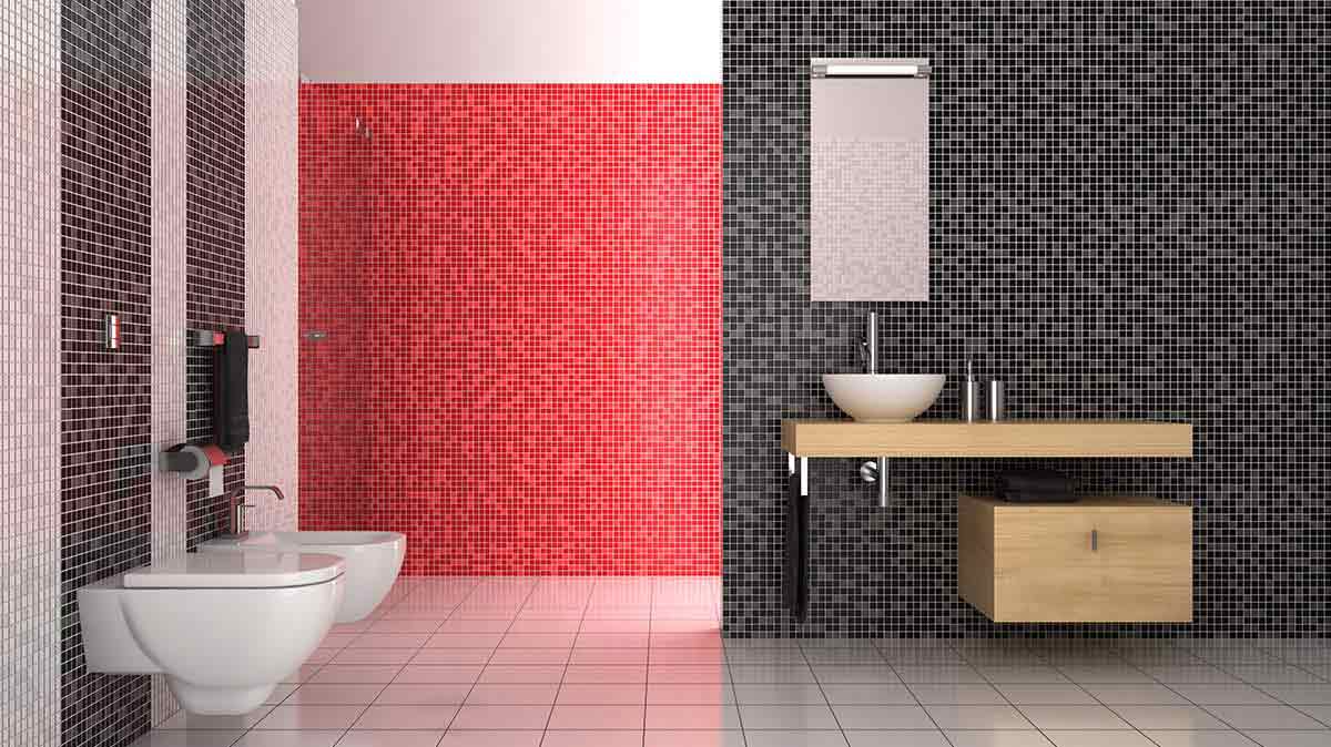 small red and black bathroom tiles