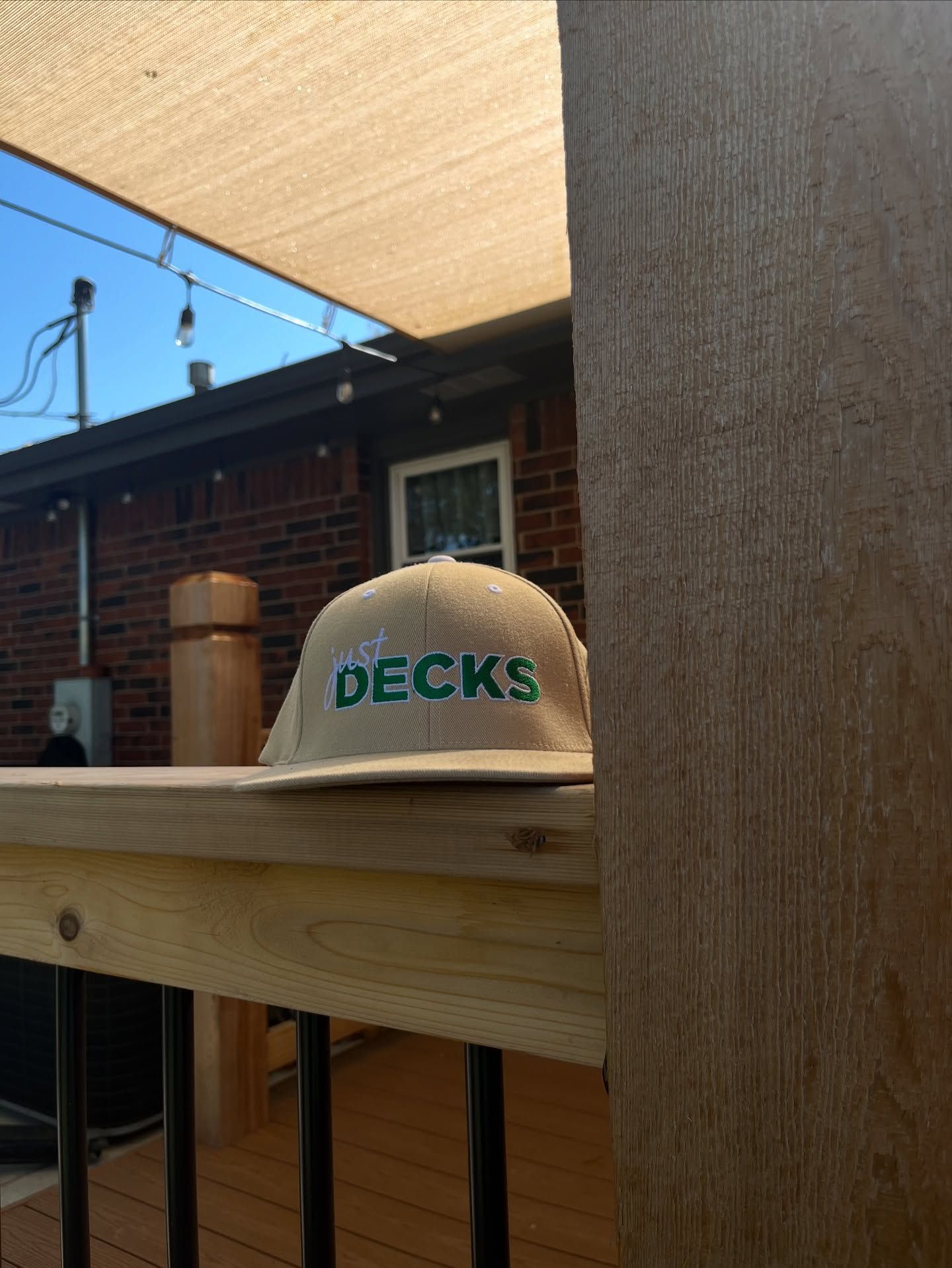 A tan baseball cap with 