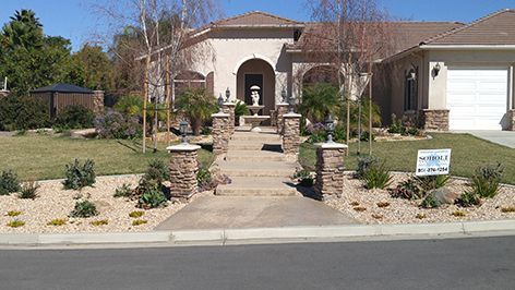A house with a sign in front of it that says