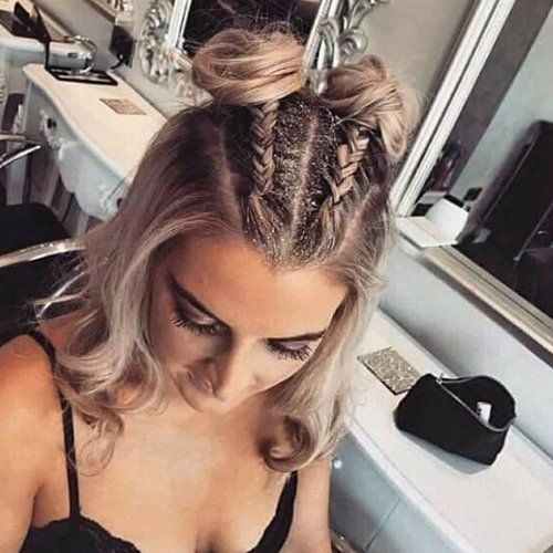 elaborate hairstyle with plaits and buns