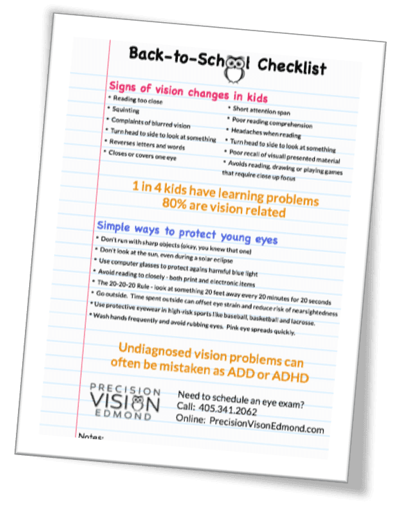 A back-to-school checklist with signs of vision changes in kids