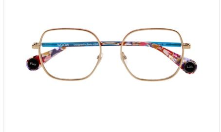 A pair of square  woow
glasses with a floral frame on a white background.