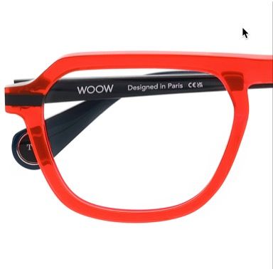 A pair of red woow glasses designed in paris