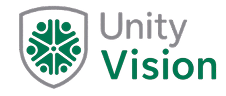 Unity Vision logo with green shield icon and gray-and-green text on white background