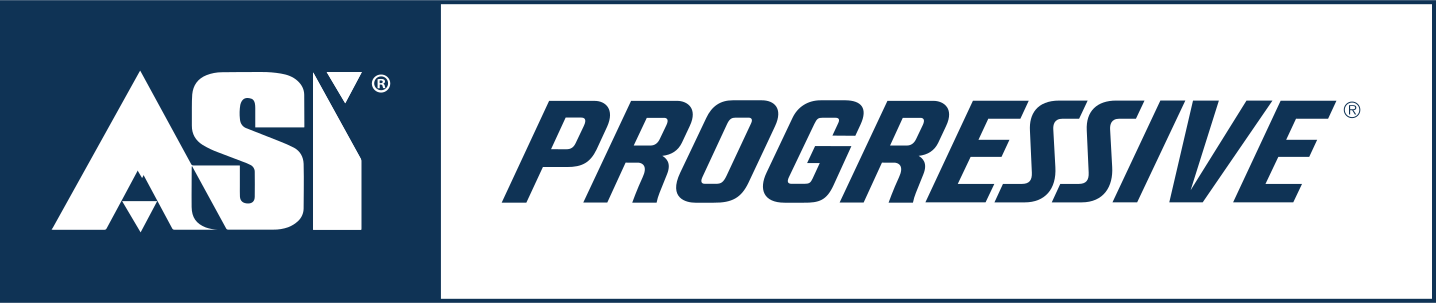 ASI Progressive logo. White text on a dark blue background with the word “PROGRESSIVE” in blue on white.