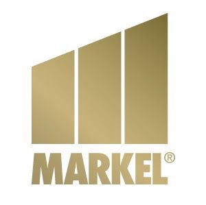 Gold logo for Markel, featuring three vertical rectangles of varying heights above the company name.