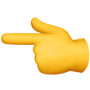 Pointing hand emoji, yellow, finger extended to the left.