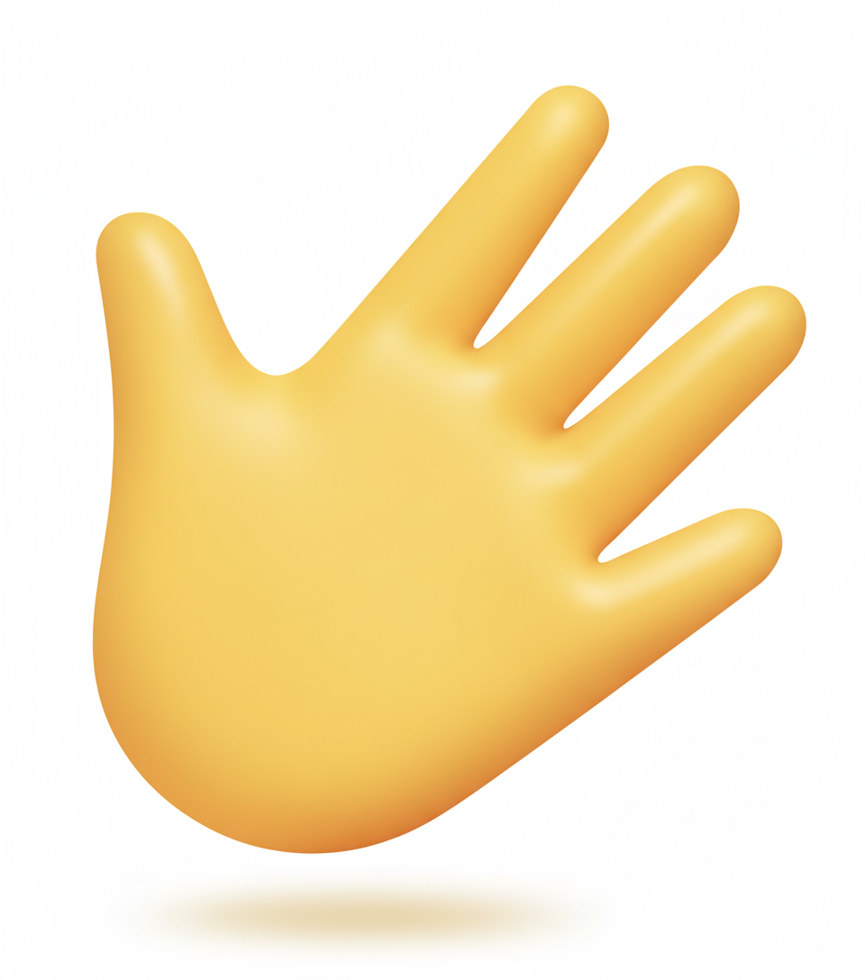 Raised yellow hand, palm facing out.